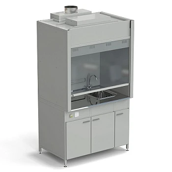 Шкаф вытяжной с мойкой из НС и смесителем 1200х900х2145 мм, раб. поверхность - (нерж.)
